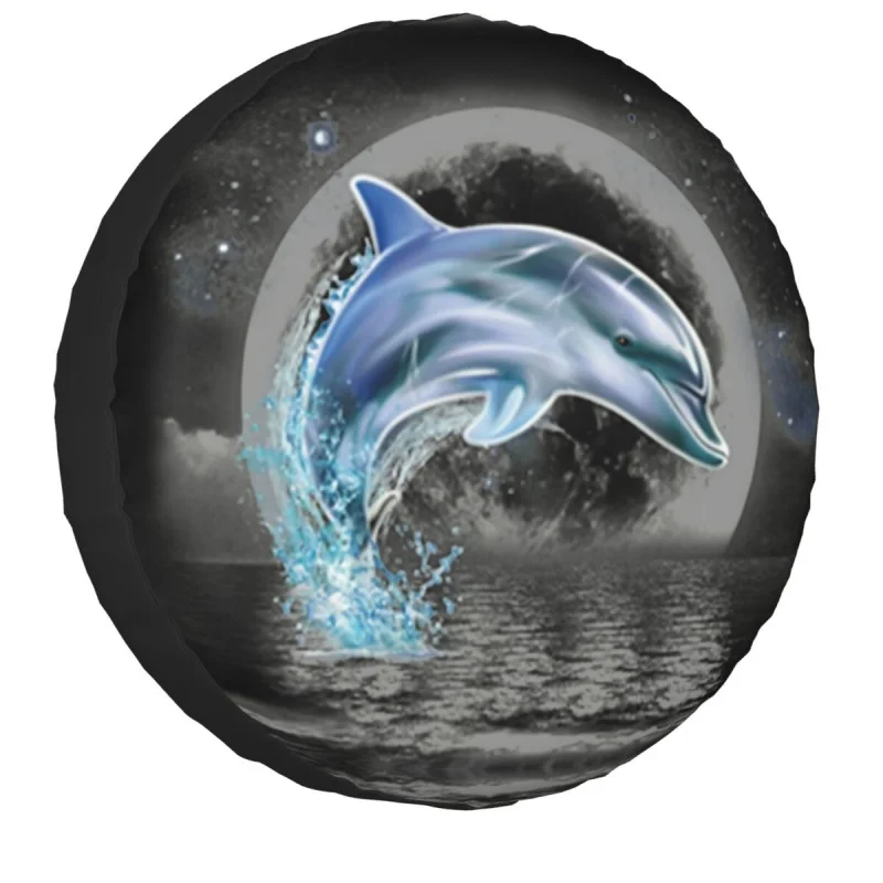 Dolphin Dancing In Moonlight Spare Tire Cover Case Bag Pouch Weatherproof Wheel Covers for Jeep Hummer 14