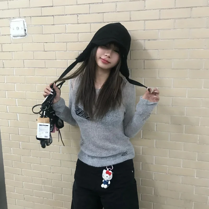 Camiseta de punto japonesa Y2k para mujer, Pollovers rotos con agujeros, camisetas Grunge de estilo coreano Fairycore, ropa de calle, camiseta superior para niñas electrónicas