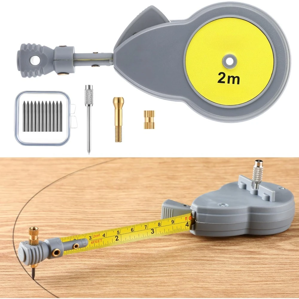 

A 6.56-foot tape measure compass and 10 pencil leads are used to measure the beam compass for drawing circles and lines