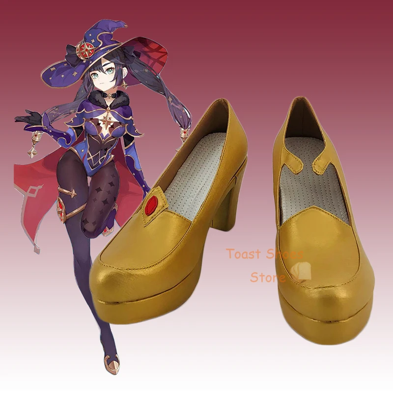 Jeu Genshinimpact Strologist Mona Megistus Cosplay Chaussures à talons hauts, Jeu de bande dessinée pour Con Halloween Party Cosplay Costume Prop