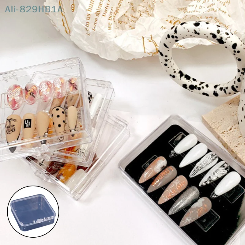 1pcs Fake Nails Transparent Square Organizer Display Box Dustproof Exquisite False Nails Jewelry Display Case Packing Boxes