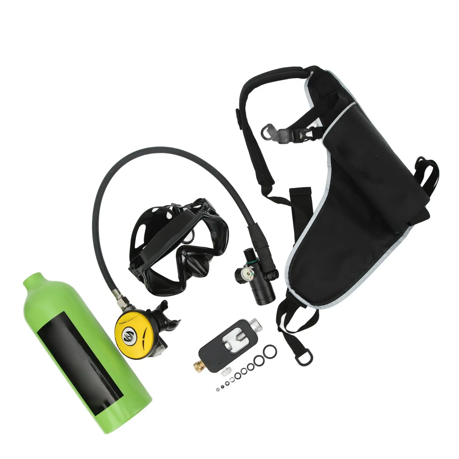 1L Mini Scuba Diving Tank Oxygen Cylinder Kit with Goggles, Strap, Bag & Adapter for Underwater Adventures