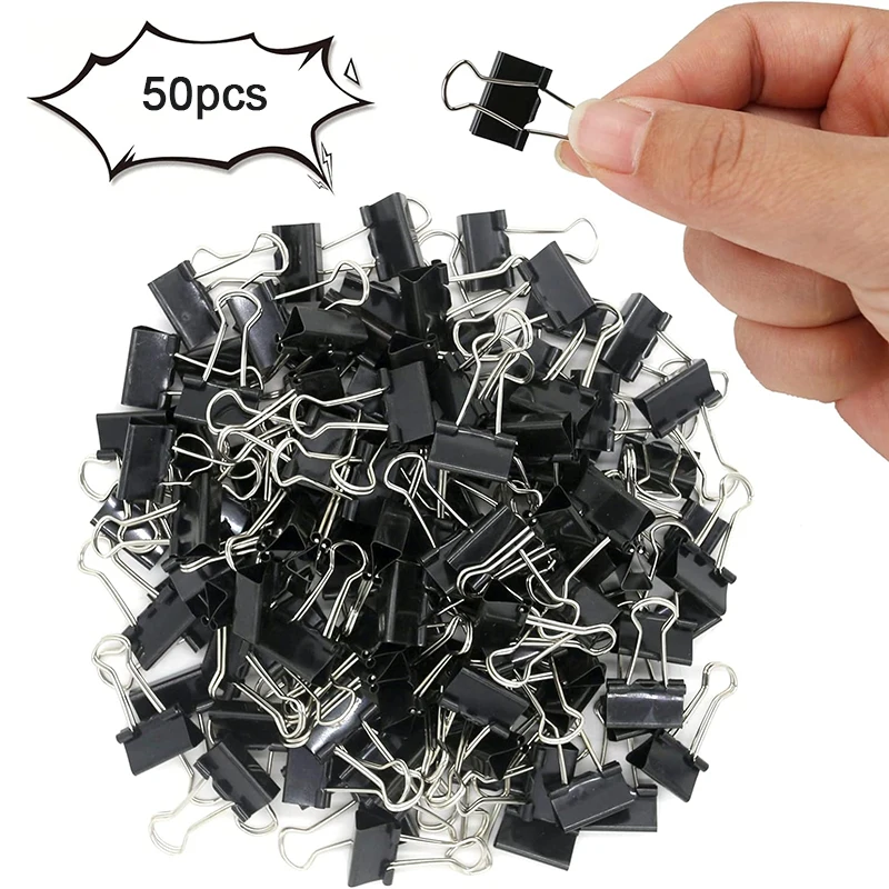 50 pezzi Mini Clip per raccoglitori Clip per raccoglitori neri piccola graffetta per ufficio scolastico a casa e affari 15mm