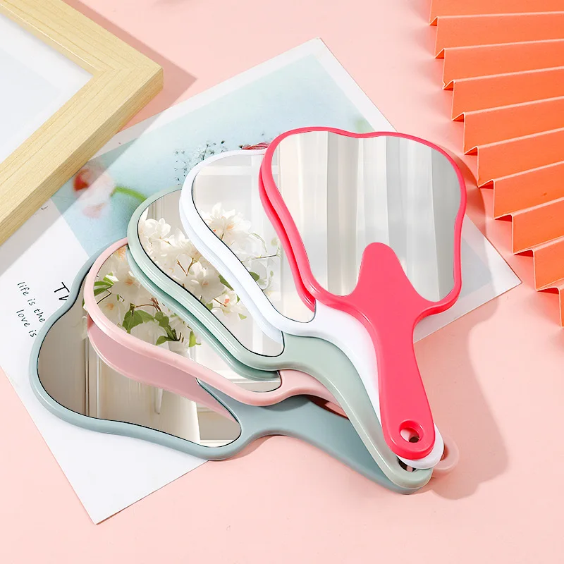 

Tooth Shaped Handheld Mirror Practical PVC High Definition Dental Mirrors Makeup Mirror Gift