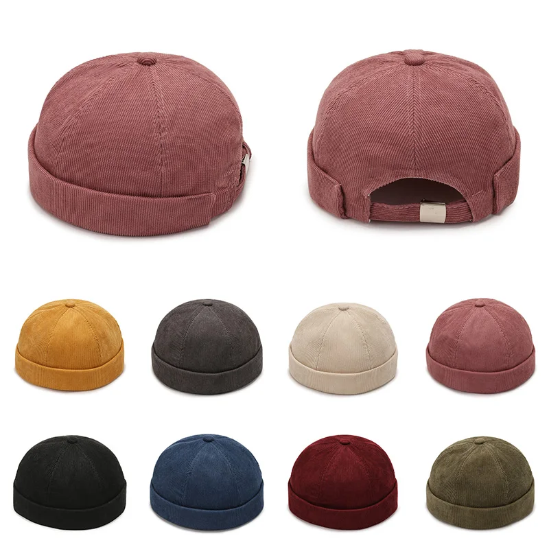 Summer Vintage Cotton Brimless Skull Cap Beanie Hat Portable Hip Hop Hats Men Women Docker Hats Solid Color Dome Hats 2023