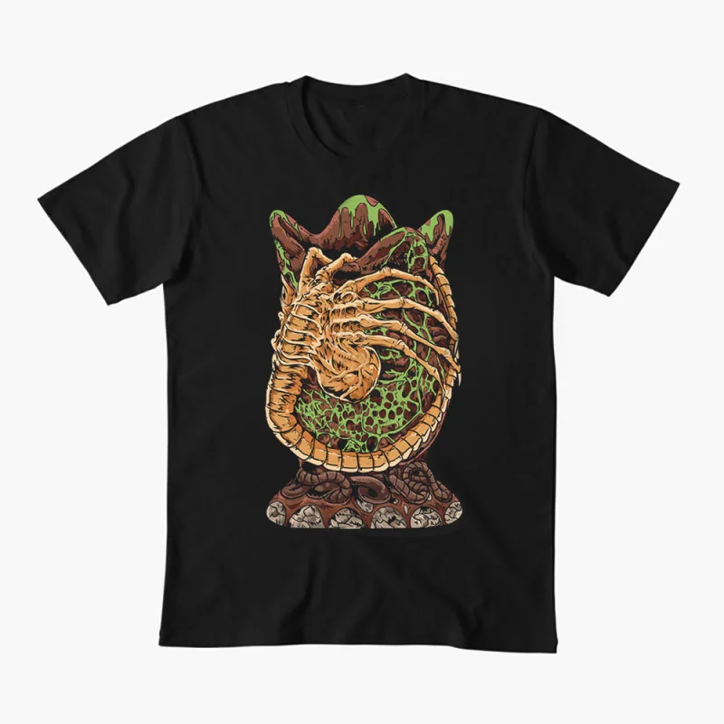 Alien Egg Facehugger 0410 Sci-Fic Alien Gift T-Shirt Weyland Xenomorph 100% cotton Short Sleeve  Graphic clothes All size tops