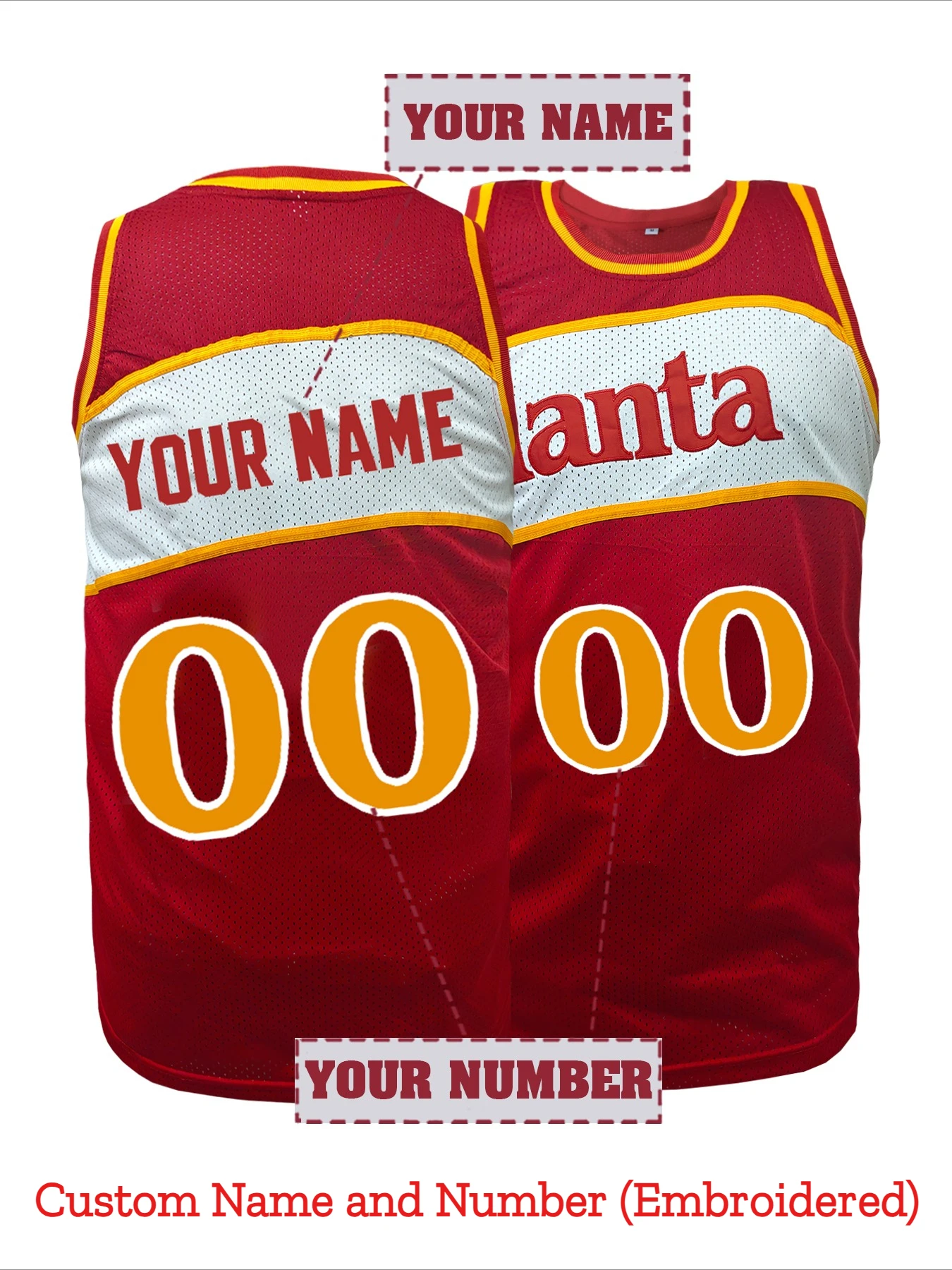 Custom Name & Number Atlanta Basketball Jersey Breathable Sleeveless with Embroidery for Training,Competition,Casual Wear