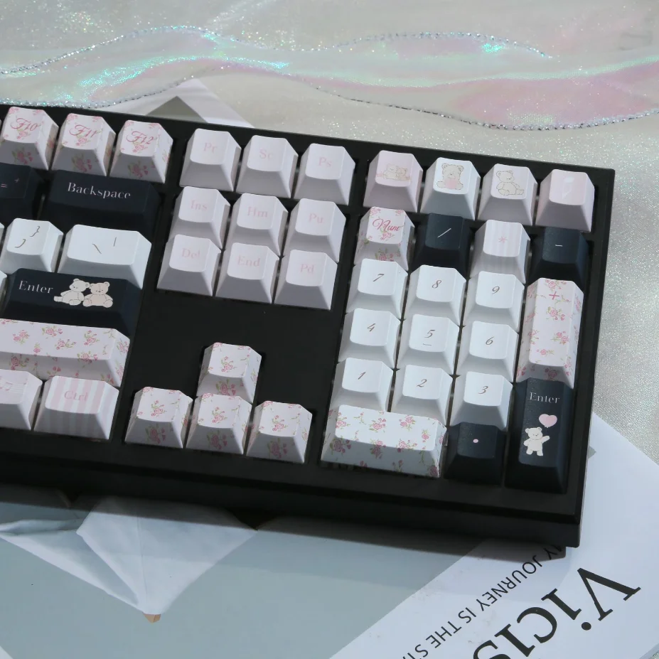 クマの花束テーマキーキャップセット PBT MOA チェリープロファイルカスタムオリジナル手作りキーキャップメカニカルキーボードアクセサリーギフト
