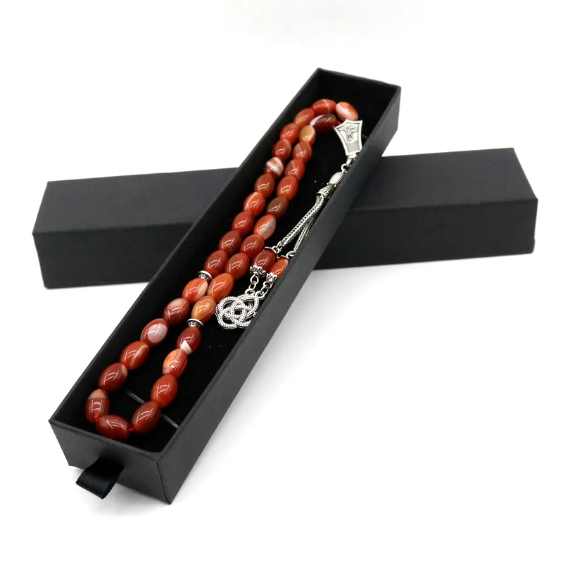 

Natural Agate 33 Beads Red Islamic Tasbih Creative Bracelet Muslim Accessories Tesbih Liusu Men's Jewelry Misbah Gift Box