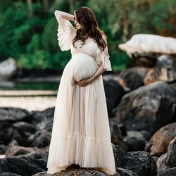 Maternity Dress For Photo Shoot Dress Elegant Chiffon Two-Piece Dress With Adjustable Back Straps Short Top And Mesh Lace Skirt