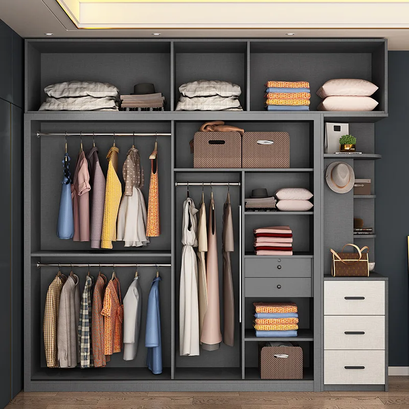 

Многослойный шкаф-купе из массива дерева для дома, простой серый шкаф-купе для спальни