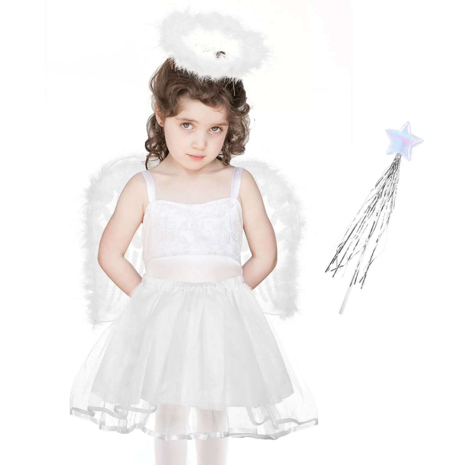4Pcs Angel Fairy Costume Set Wings Headband Wand Tutu Skirt Perfect for Girls Cosplay Party Birthday Angel Fairy Costume