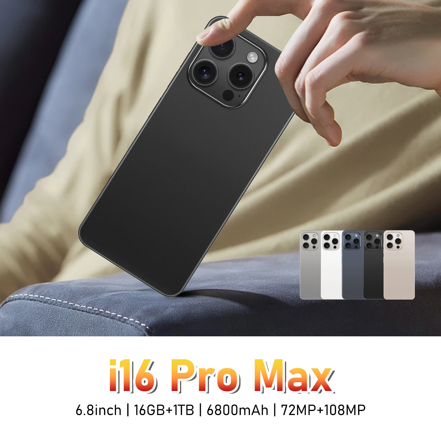 I16 Pro Max 2026 جديد حار 6.8 بوصة HD الإصدار العالمي الأصلي الذكية المزدوجة بطاقة 6800 مللي أمبير بطارية وظيفة التعرف على الوجه