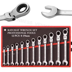 Flex-Head Ratcheting Combination Wrench Set, 72-Tooth Spanner Gear Ring Ratchet Sets Metric Standard Suitable For Tight Space