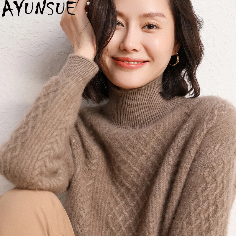 

AYUNSUE 2021 BasicTurtleneck Real Cashmere Sweaters Women Autumn Winter Warm Soft Knitted Tops Female Pull Femme Hiver Gxy1355