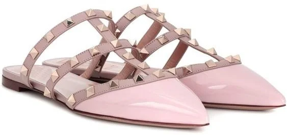 Rockstud Caged Patent Leather Sandal Women Summer New in Pointed Toe Flat Mules 2024 Luxury Designer Colorful Causal Shoes