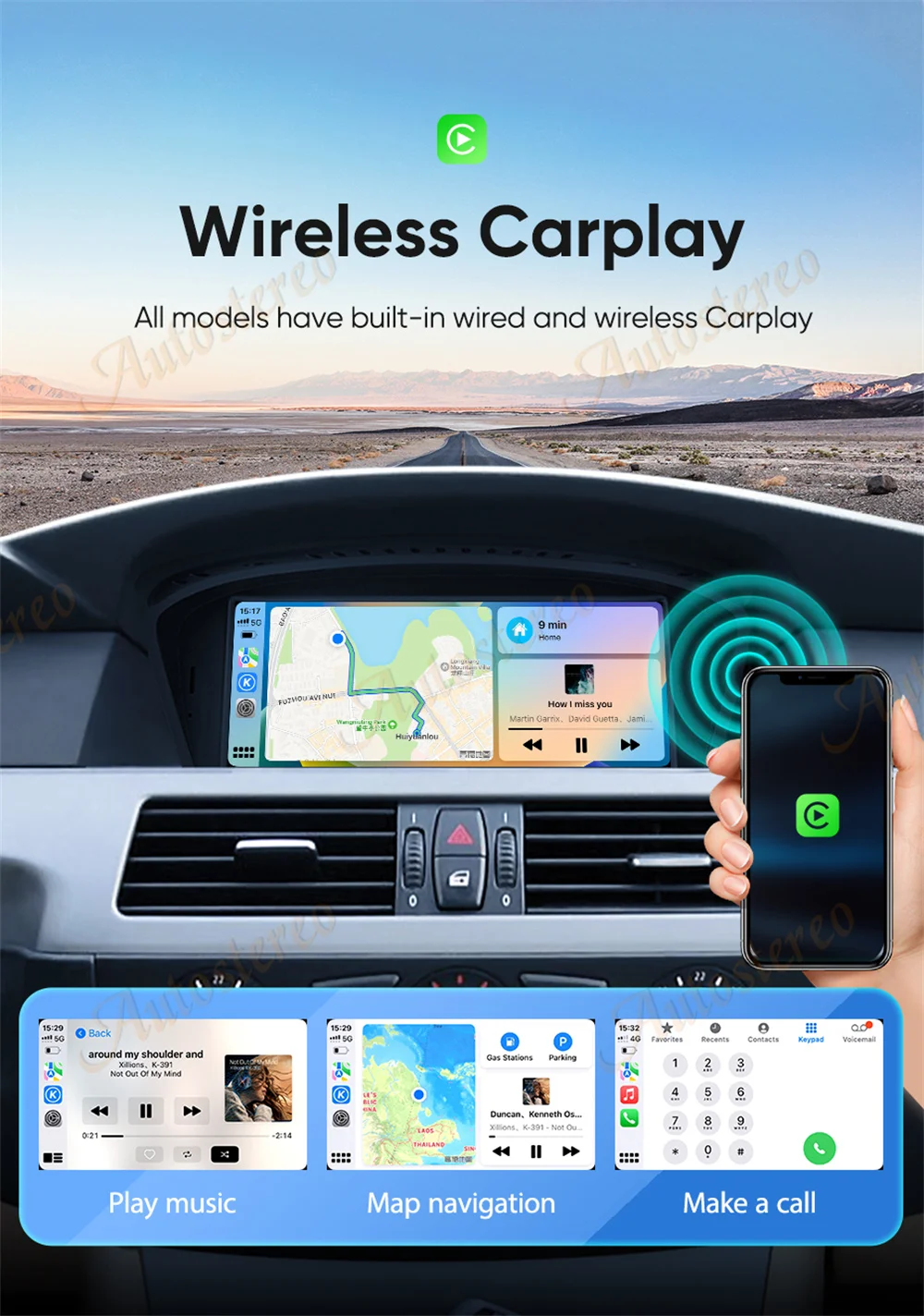8.8 Inch Wireless CarPlay Android Auto Car Multimedia Radio For BMW 5/3 Series E