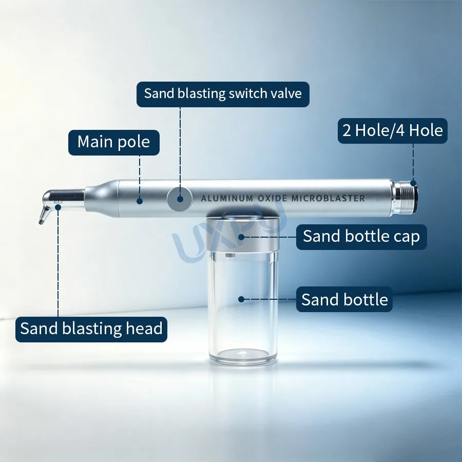 Dental Micro Sandblaster Aluminum Oxide Blaster Handpiece, Dental Tooth Cleaning, Standard Dental Chair Connection 2 Hole 4 Hloe