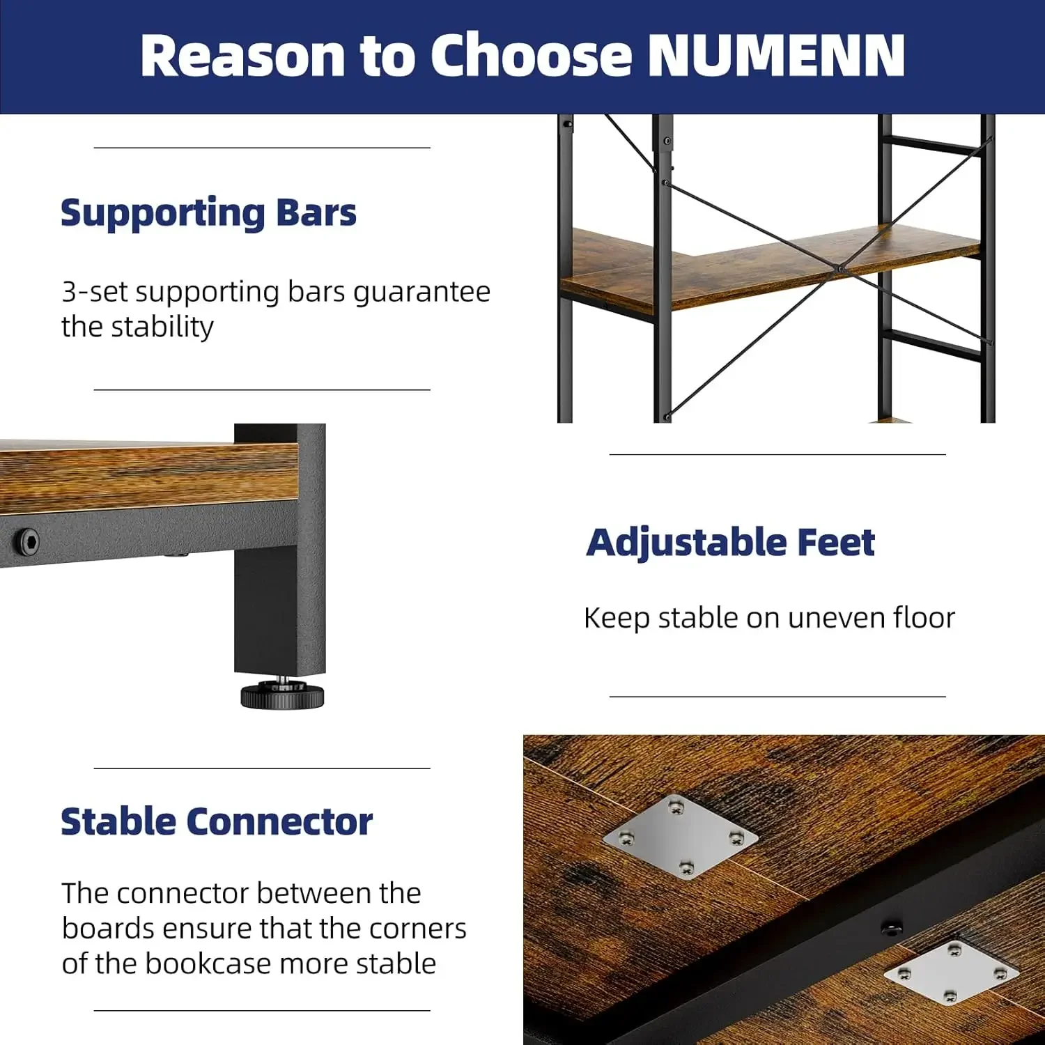 NUMENN 5 Tier Corner Bookshelf, Modern Corner Bookcase, Large Open Shelf Bookcase, Tall Bookshelves Storage Display Rack for