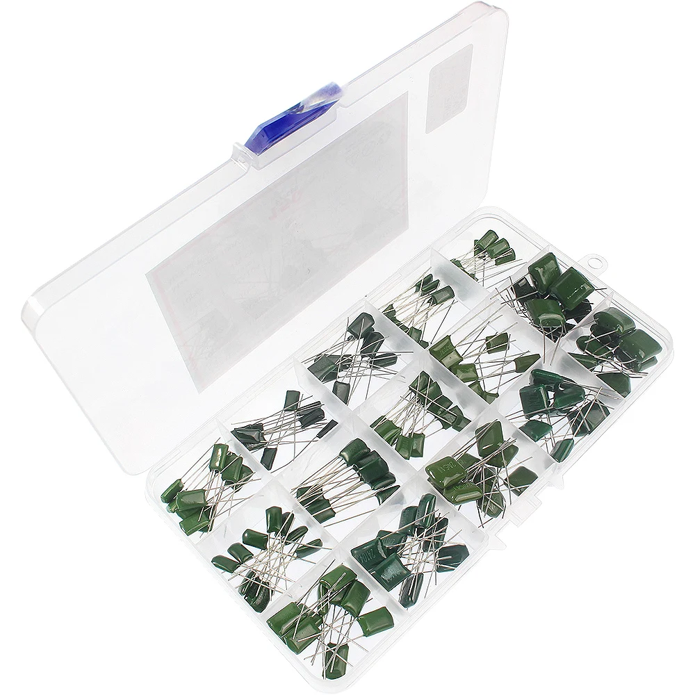 150/180/620PCS Polyester Film Capacitor Kit 100V 1nF 1.5nF 2.2nF 100nF 2A102J 2A471J 2A222J 2A392J 2A332J 2A472J 2A103J 2A473J