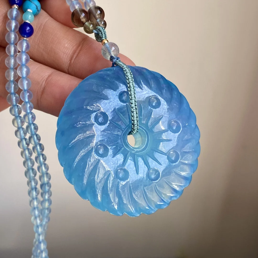 

Natural Blue Aquamarine Pendant Big Aquamarine Brazil 49*14mm Donut aquamarine Necklace Women Fashion Jewelry AAAAAA