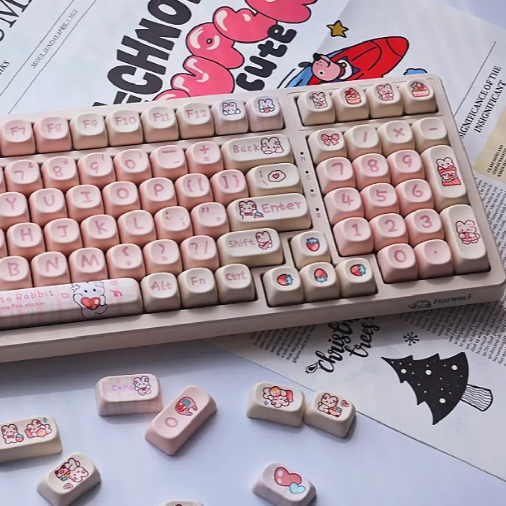 PBT Keycaps 144 Keys MOA Height, Snack Rabbit, Keycaps, Sublimation, Mechanical Keyboard for Cherry MX 104/87/61