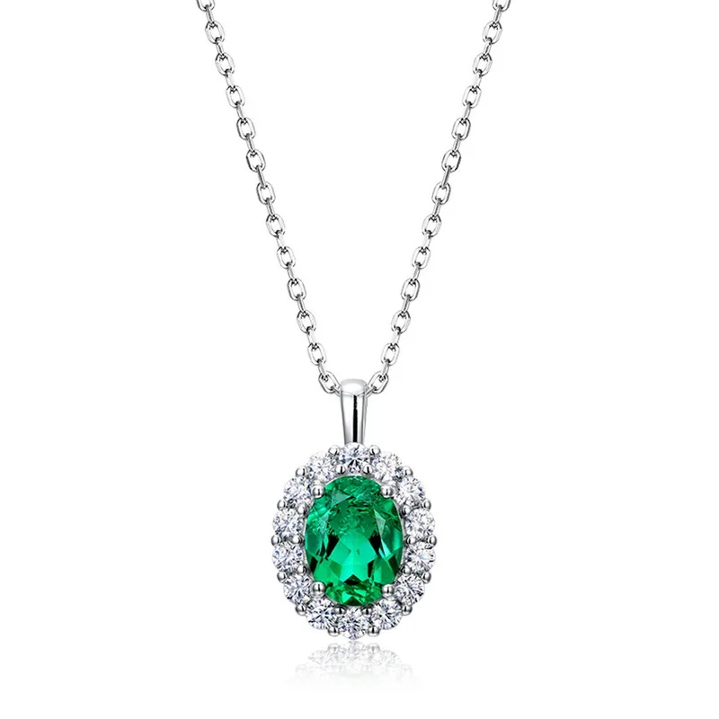 925 Silver Emerald Cut Lab Grown Necklace Fine Jewelry 6*8mm Gemstone Necklaces White Gold Plated image 5