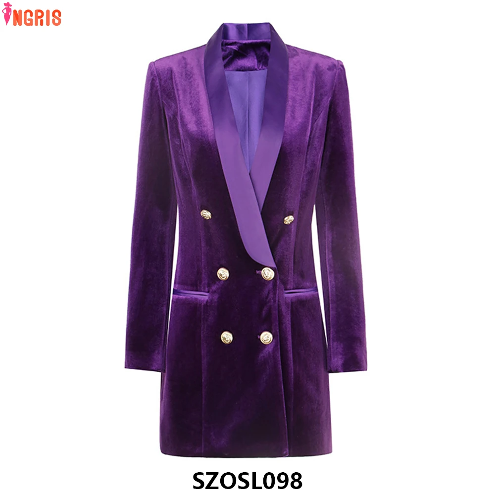 

Women Velvet Blazer Dress Double Breasted Luxury Design Women Mini Dress Coat-SZOSL098