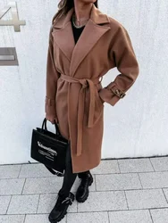 Women's New Sexy Fashion Leisure Commuting Vacation Style Versatile Loose Long Sleeved Solid Color Woolen Coat