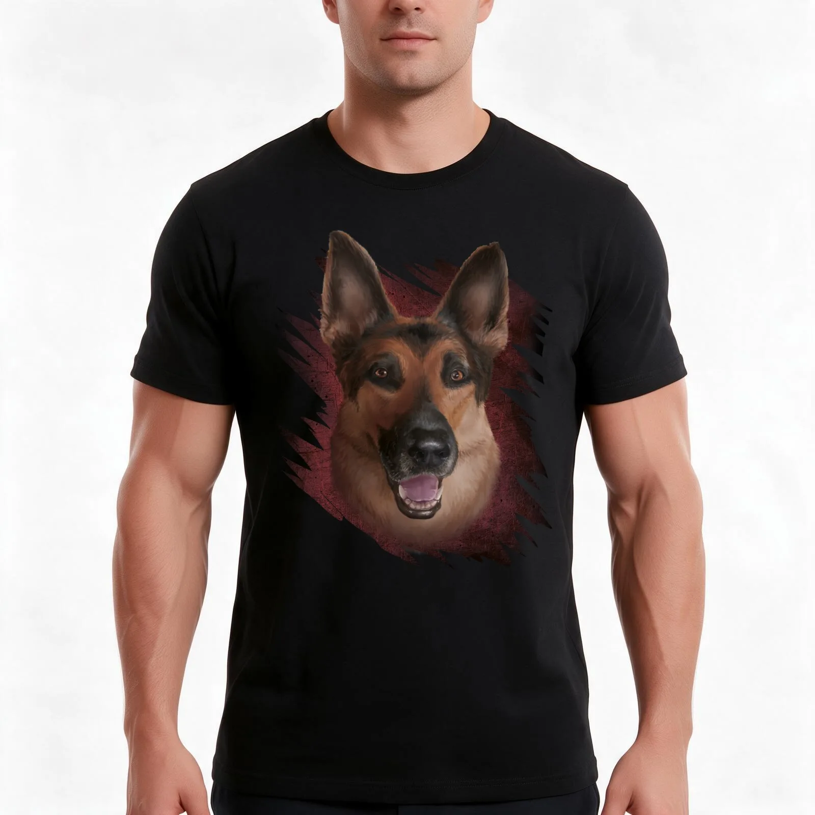 German Shepherd Portrait T-Shirt Summer Casual Cotton Tee Oversized Streetwear Tops Vintage Graphic Print Unisex Men Women