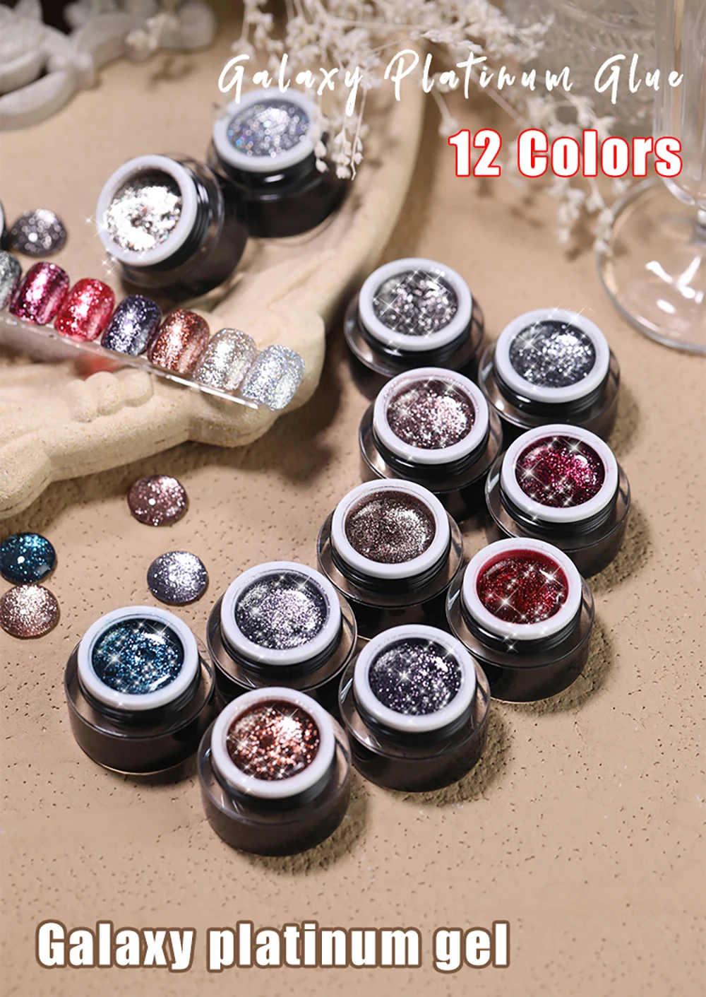 Vendeeni 12 Farben Glitzer-Platin-Gel-Nagellack, Linienzeichnungs- und Malerei-Gel-Lack, Glänzender Galaxy UV-LED-Soak-Off-Gel-Lack – Detail 1