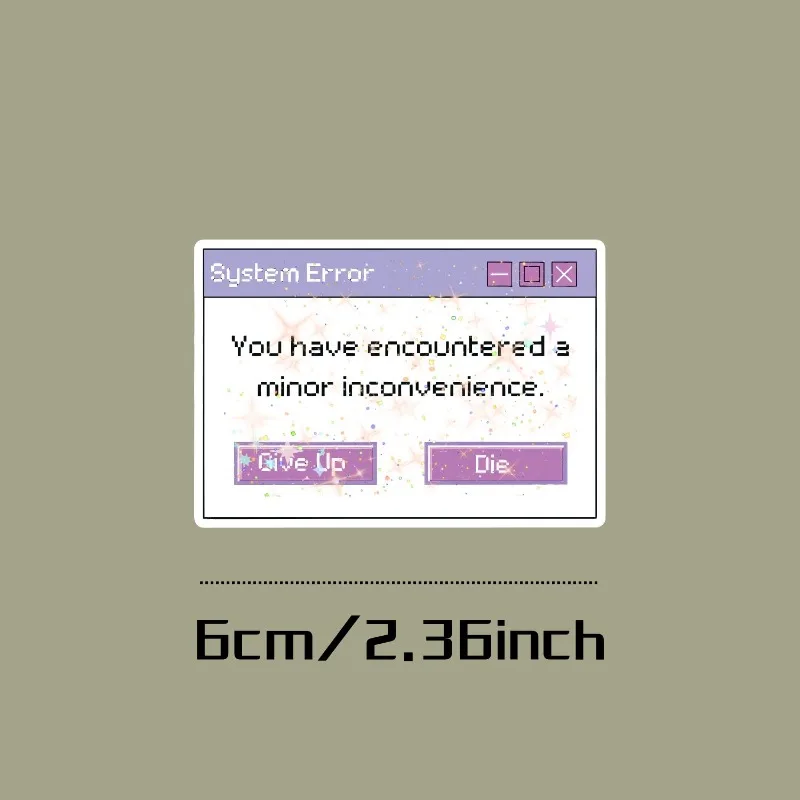1PC Holographic System Error Meme Sticker, Funny Pixel Text Popup Give Up Button Waterproof Vinyl Decal