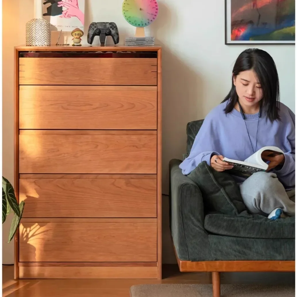 

Cherry wood all-solid wood bucket cabinet, side cabinet, five-bucket storage low cabinet