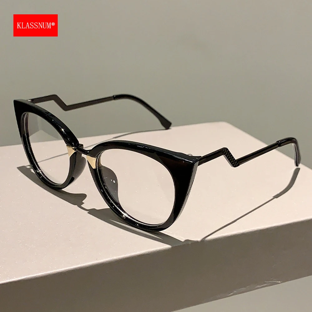 KLASSNUM Computer Glasses For Women Cat Eye Eyeglass Brand Design Blue Light Blocking Glasses Frame With Curve Temple 2024 New