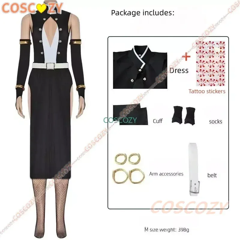 

Woman Version Uzui Tengen Cosplay Costume Team Uniform Party Carnival Black Dress Anime Sticker Clothes Wig Cosplay Costume