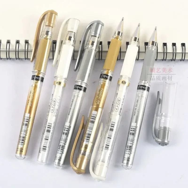 1pc UNI Metallic Markers 1.5mm DIY Glass Wood Fabric Plastic Card Leather Stone Gold Silver Metal Colored Waterproof Marker