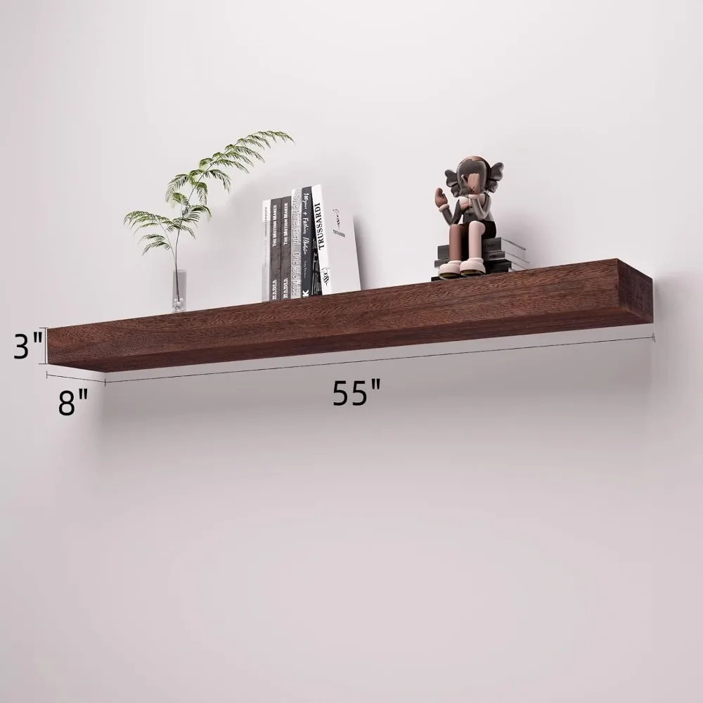 Fireplace Mantel Shelves 55 Inch Solid Wood Wall Mounted Long Floating Shelf Hollow, Brown