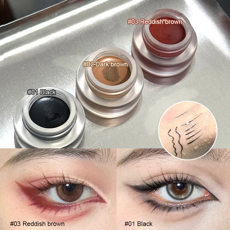 معجون تحديد العيون الأحمر غير اللامع المقاوم للماء مع فرشاة شفرة ناعمة وسهلة التلوين كحل جل جريء كريم دودة القز لون طبيعي