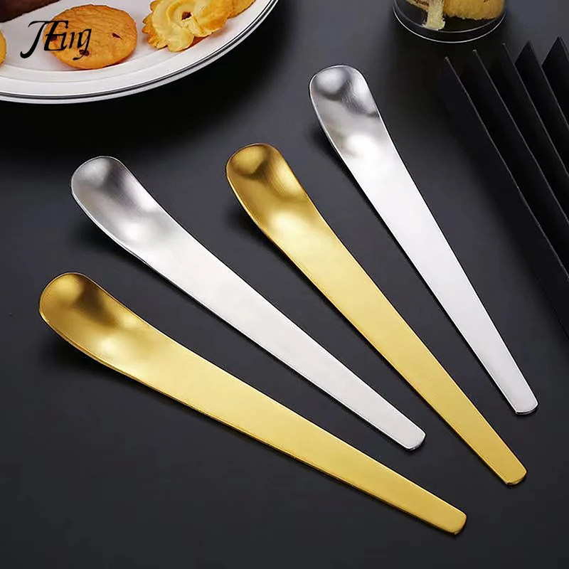 Creative Long Handle Flat Head Spoon Stainless Steel Coffee Spoon Cake Dessert Spoon Icecream Tea Tiny Stirring Spoons Tableware