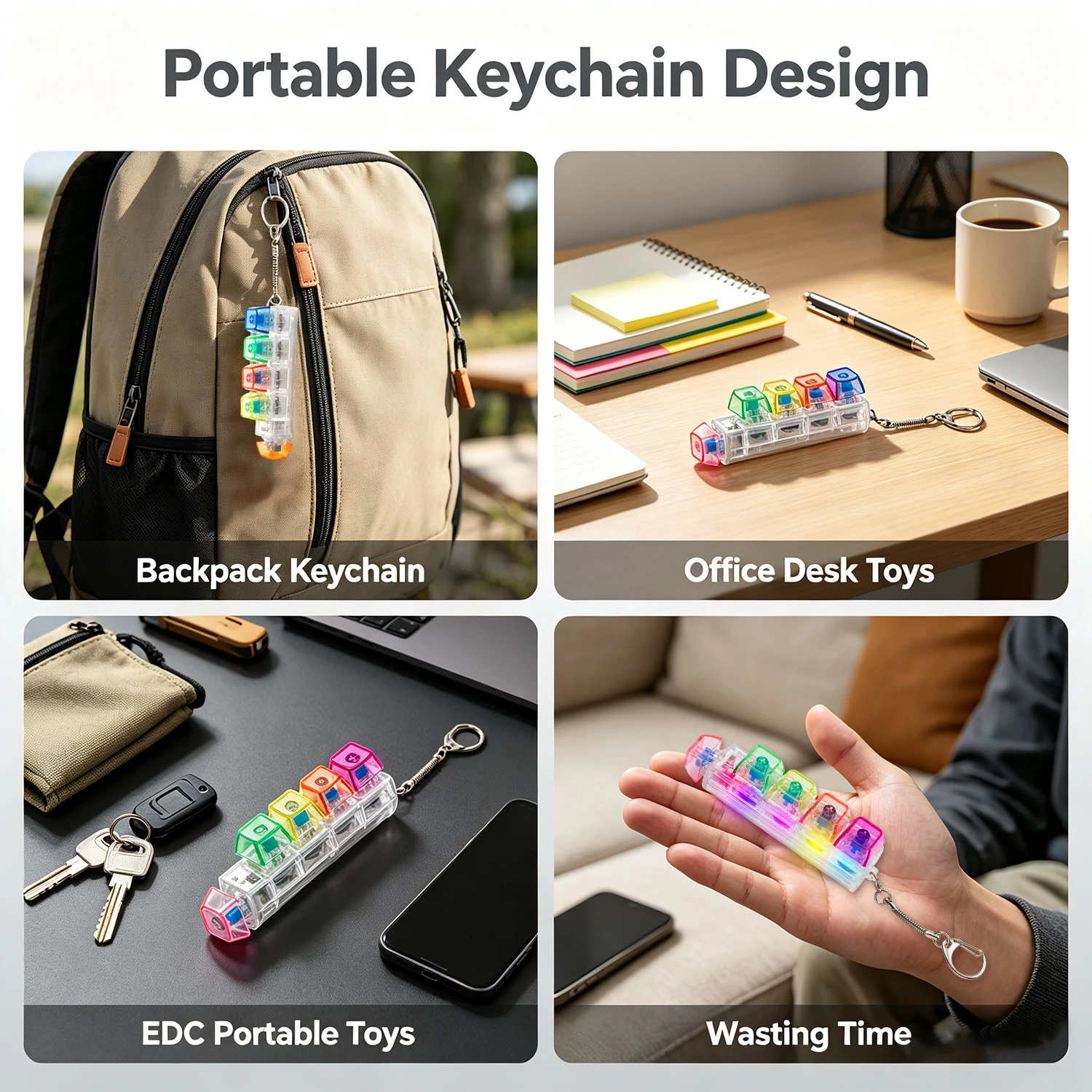 5 Keys Keyboard Fidget Toys With Light RGB LED Mechanical Switch Tester Keychain Clicker Toy Mini Keyboard Stress Relief Gifts