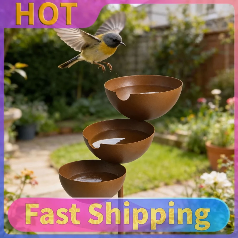 3-Layer Bird Water Bowl with Metal Stake Bee Water Station Bird Water Feeding Bowl for Outdoors Garden Patio Yard Lawn Decor