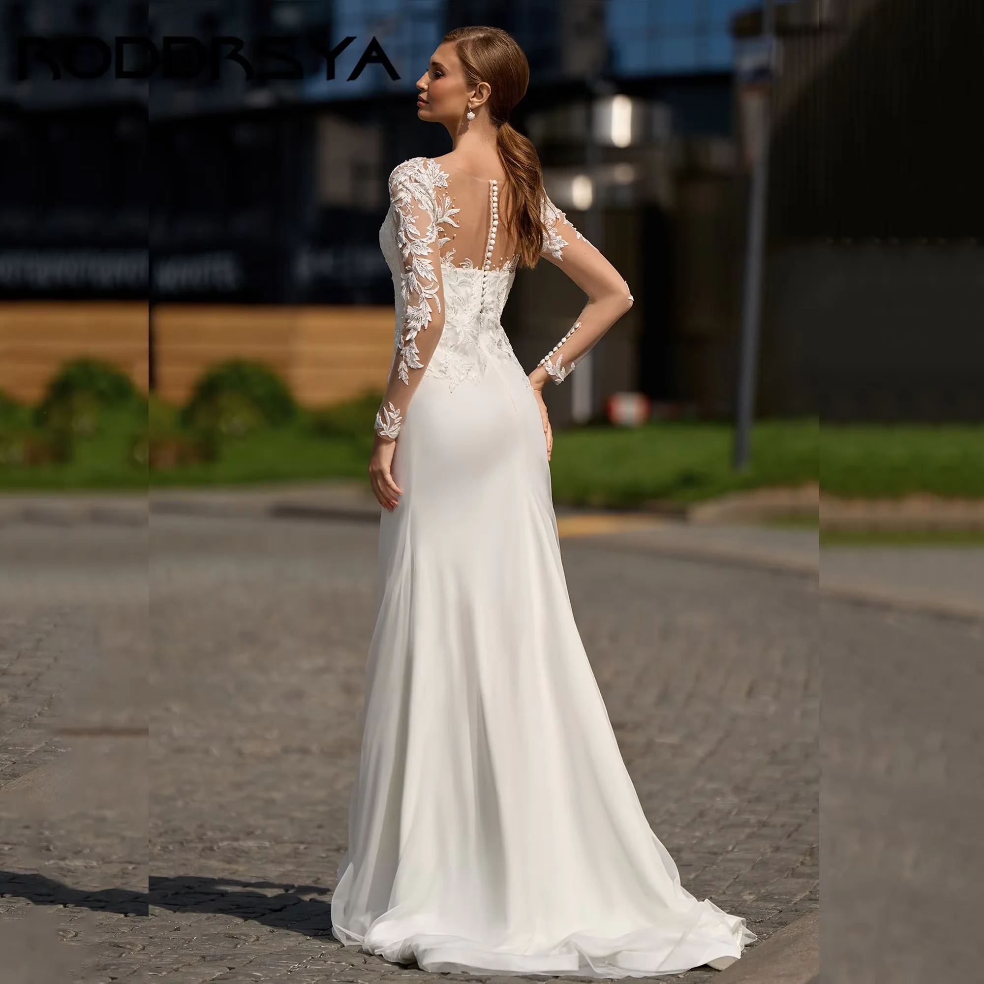 RODDRSYA Mermaid Classic Bride Dress Long sleeves Chiffon Appliques Wedding Gowns Elegant Back Button robe de mariée Customized image 4
