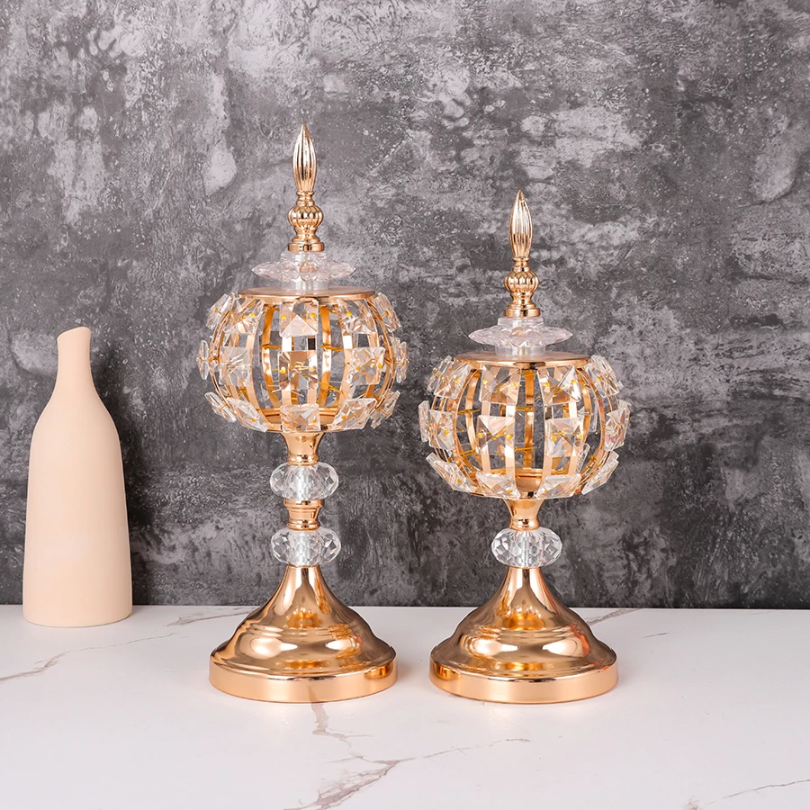 1pc Gold Crystal Lantern Candle Holder Tealight Candle Holders Wedding Birthday Party Decor Christmas Gift