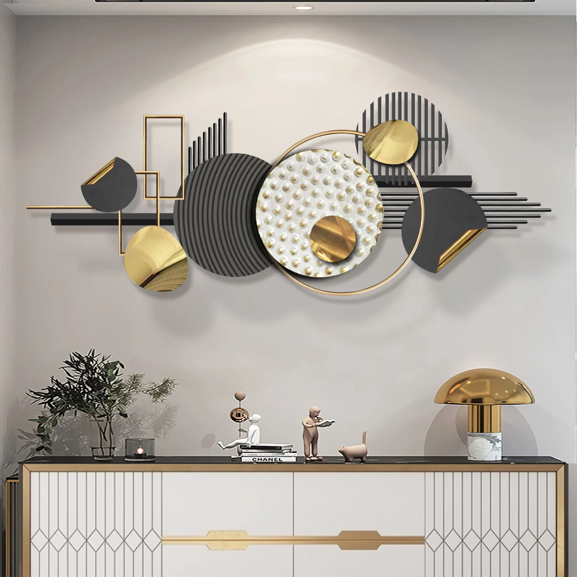Decoração de Parede Moderna Simples e Generosa em Metal Grande, Arte Deco em Ferro para Montagem na Parede da Sala de Estar