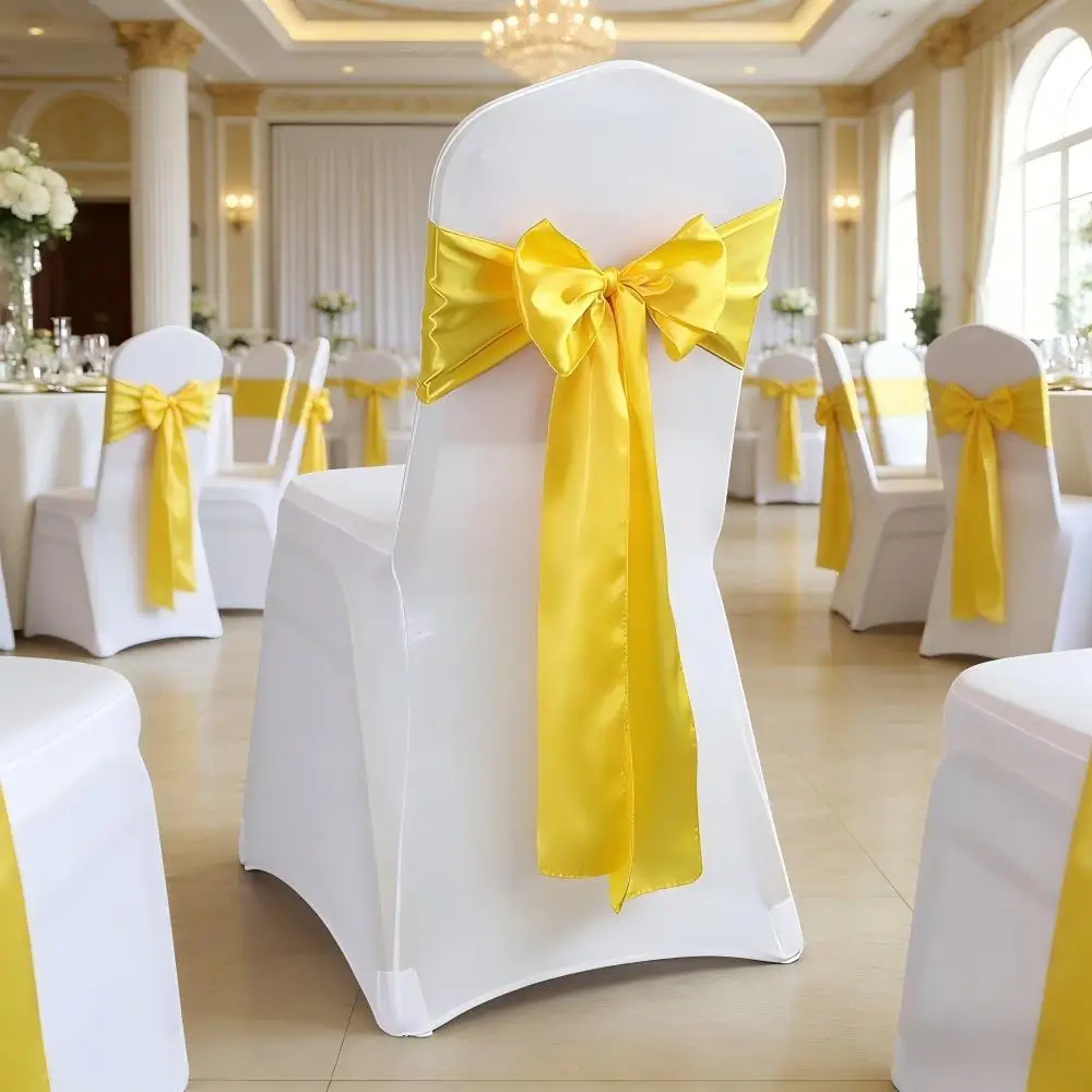 Hochzeit Dekoration Geburtstag Party Dunkelgrün Farbe Stuhl Schärpe Satin Selbst Krawatte Bands Knoten Hotel Bankett Weiß Stuhl Abdeckung Dekor – Detail 1