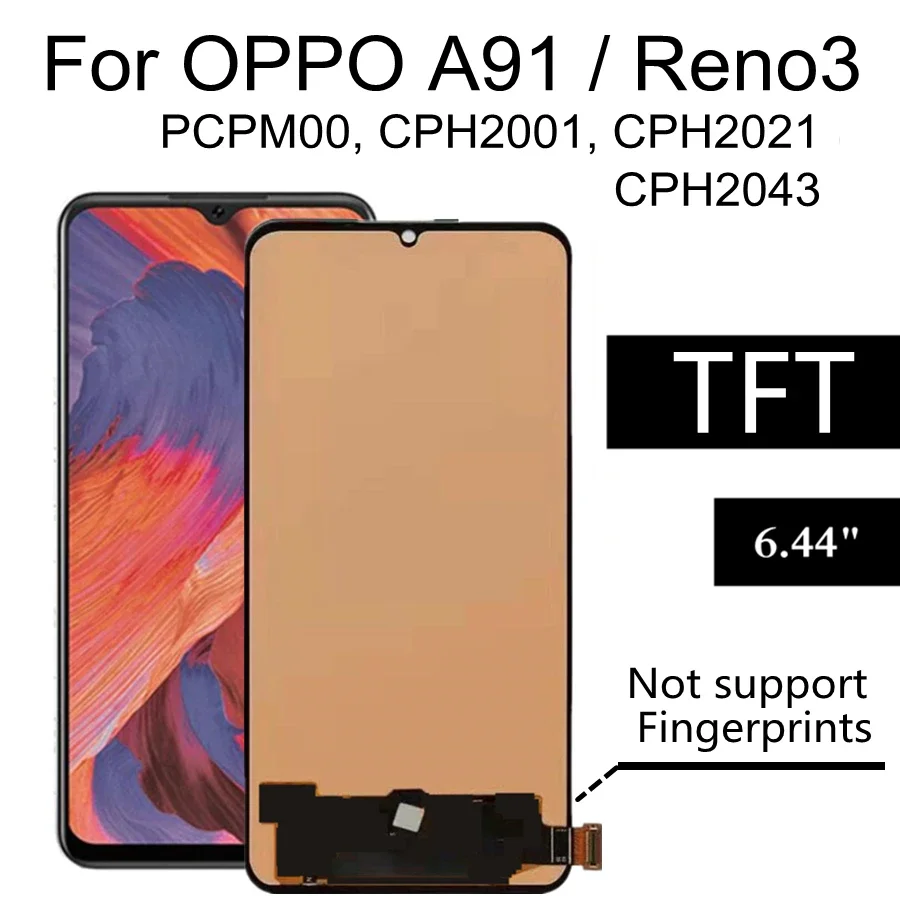 

6.4" TFT A73 2020 For OPPO A91 LCD Display Reno3 LCD Touch Screen Digitizer Replacement For OPPO F15 F17 LCD Find X2 lite LCD