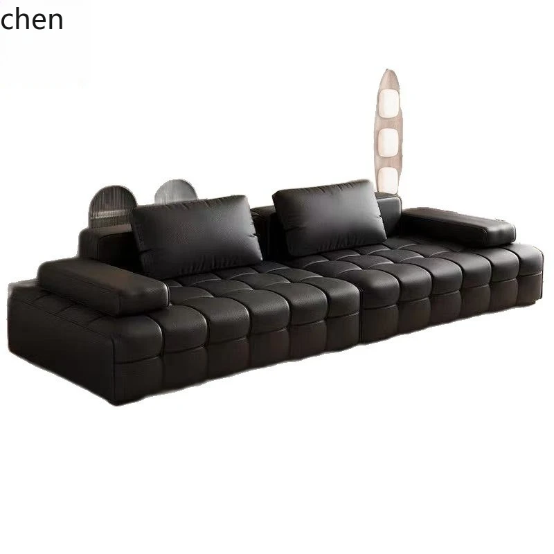 ZML Genuine Leather Sofa Living Room Large Flat Floor New Vintage Style Straight Row Sofa