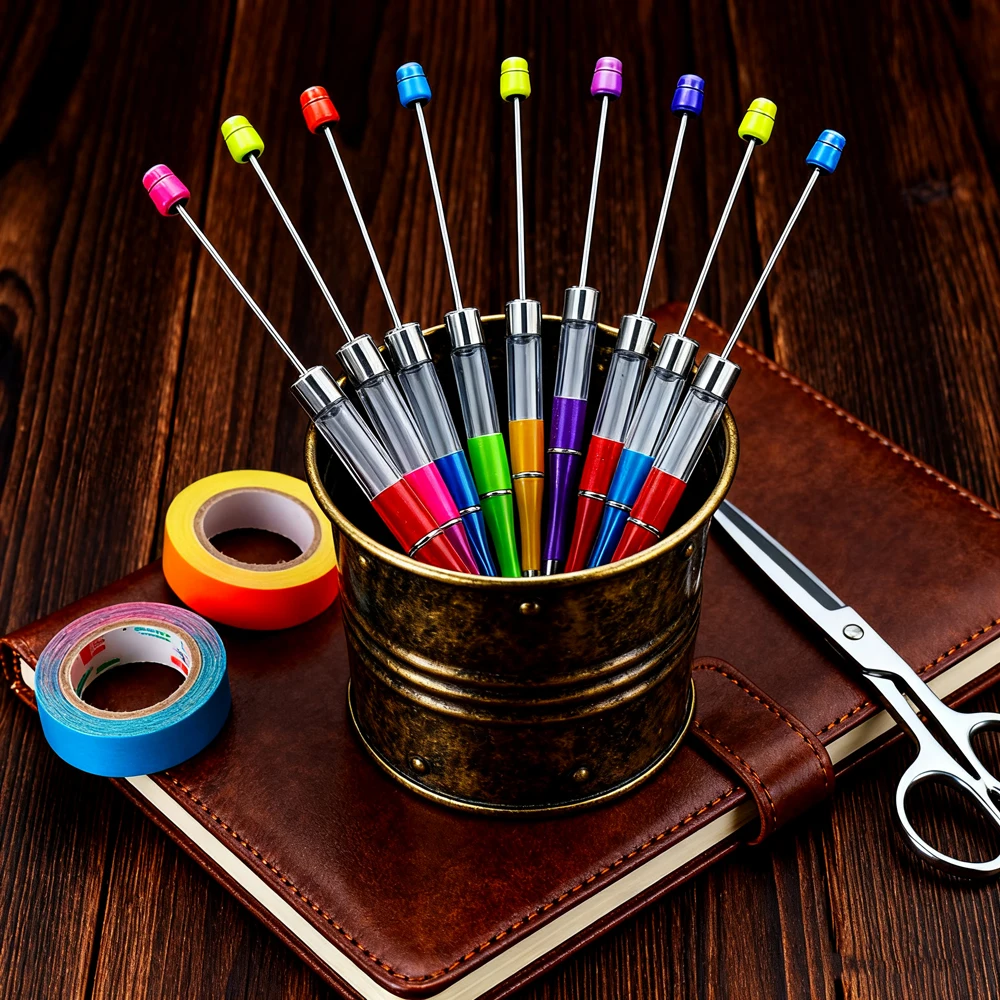 20Pcs DIY Rotating Plastic Empty Tube Bead Pen – Transparent Barrel Ballpoint Pen, Cute Bead Pen for Party Favors & Stationery