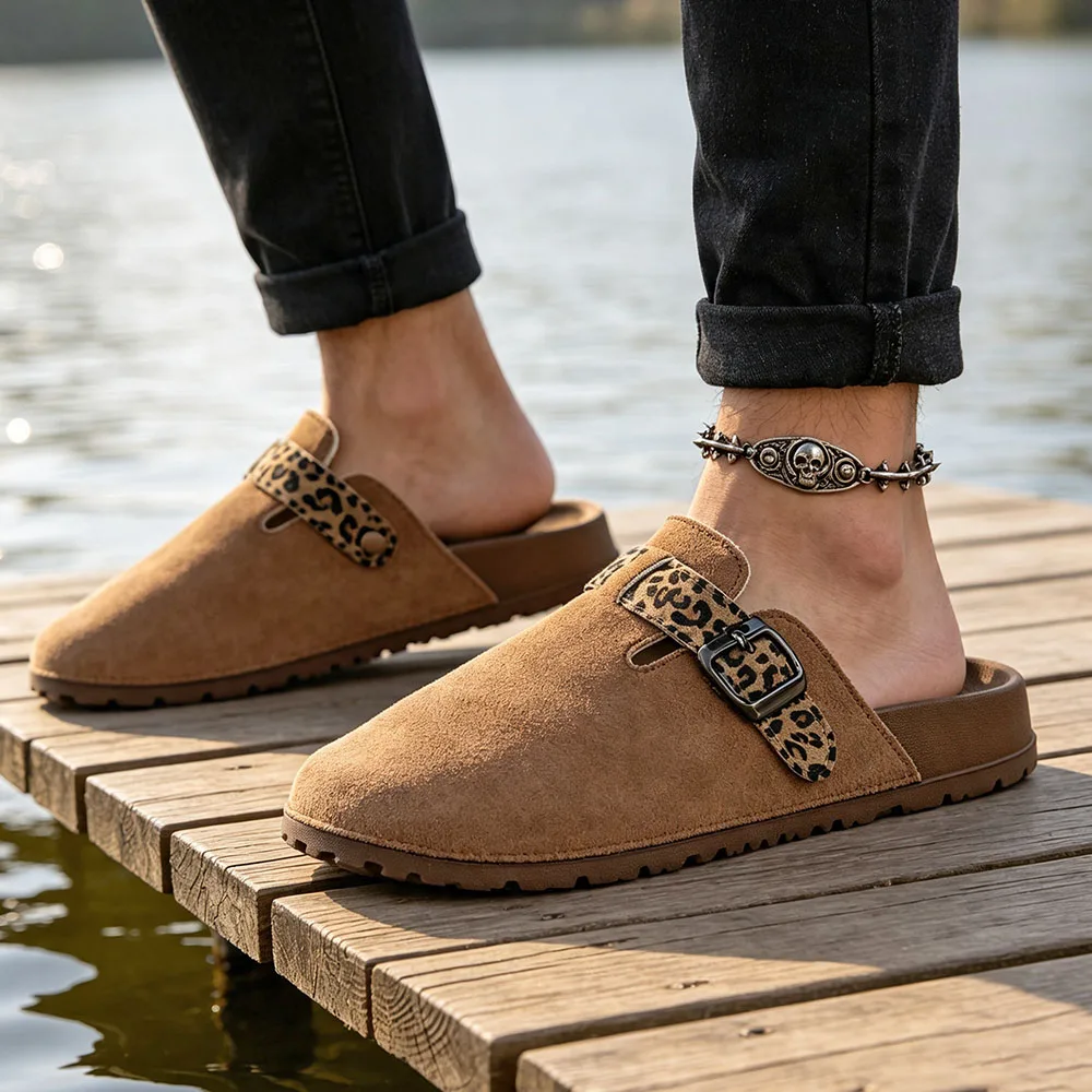 Womens Adjustable Buckle Strap Closed Toe Flat Mules Large Size Slip On Casual Daily Slipper Slides