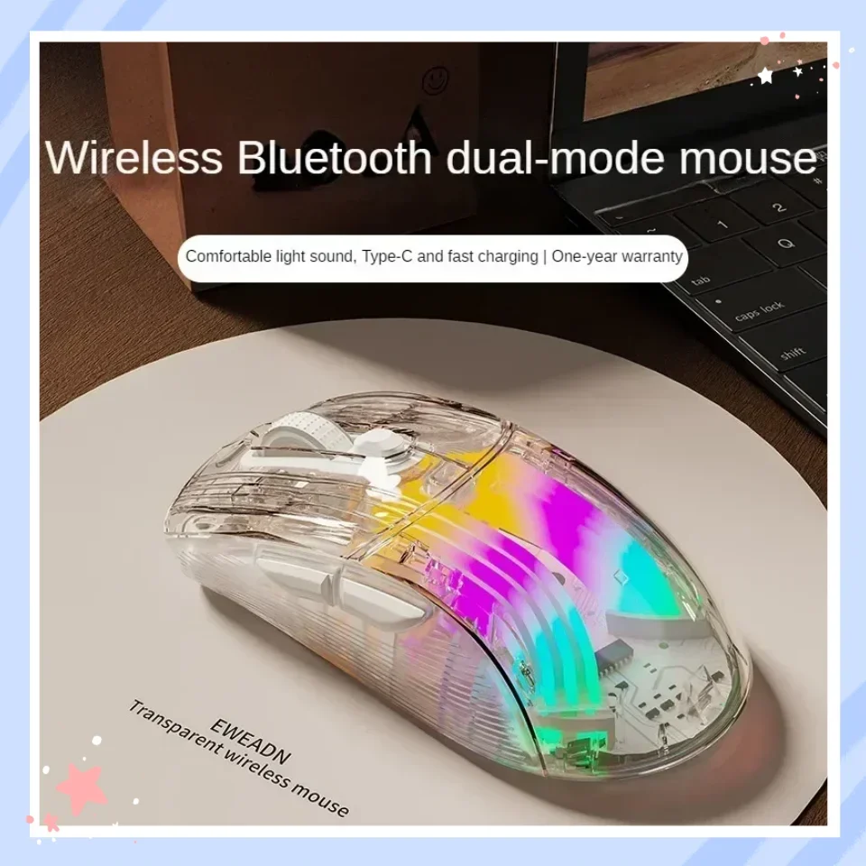 New EWEADN Q8 Wireless Tri-mode Transparent Mouse 7200PDI RGB Backlight Low Latency Macro Defines Gaming Mouse Accessories